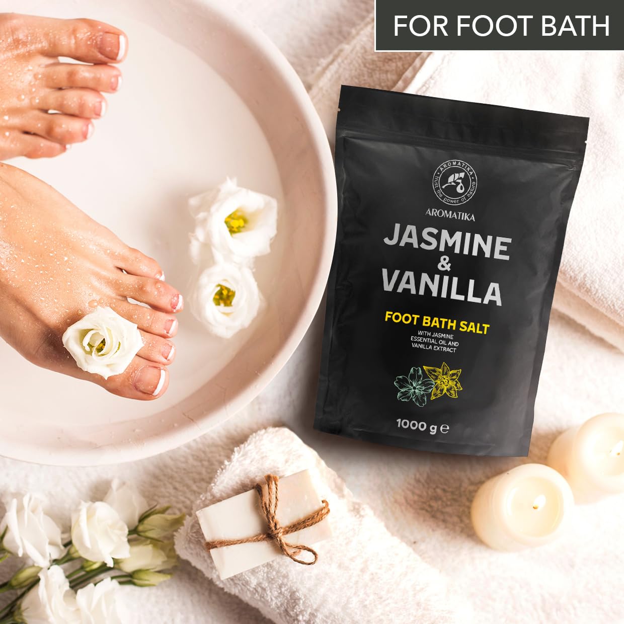 AROMATIKA Foot Soak - Jasmine & Vanilla 35Oz - Pedicure Foot Soak - Foot Bath Additive - Relax & Aromatherapy