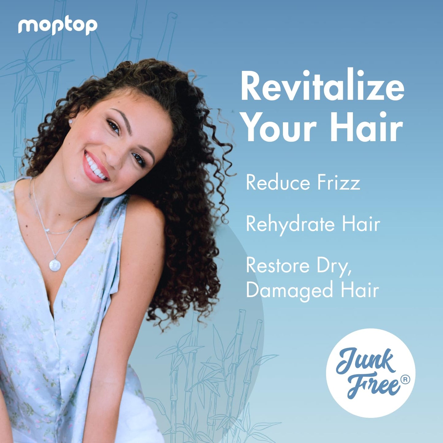 MopTop Daily Curly Hair Conditioner – Silicone & Sulfate Free Conditioner Helps Restore Dry Damaged Hair & Reduce Frizz, Paraben Free Natural Hair Products for All Hair Types (Bamboo, 2pk)