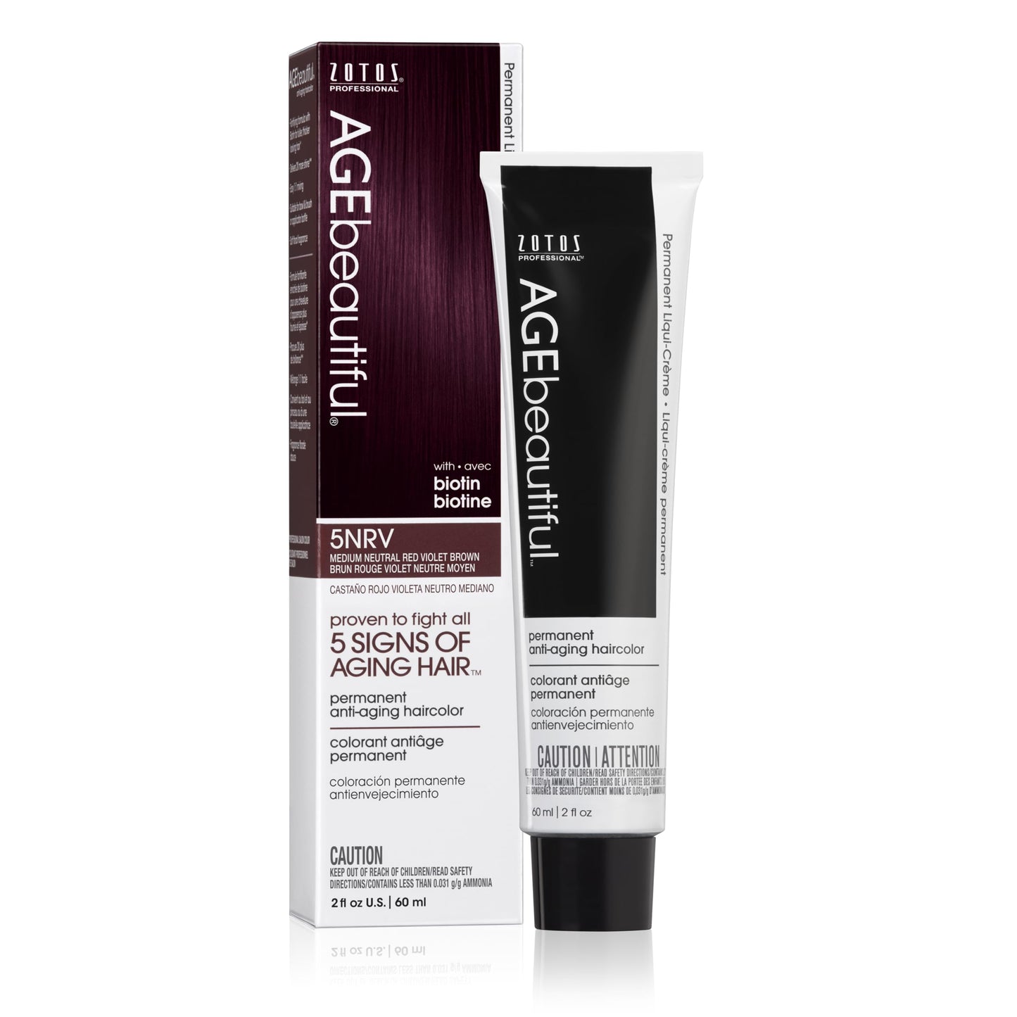 AGE beautiful Permanent Hair Dye 5NRV Medium Neutral Red Violet Brown - Burgundy/Red Violet Brown Hair Color Cream with 100% Gray Coverage, Anti-Aging Biotin Formula for Thicker, Fuller Hair