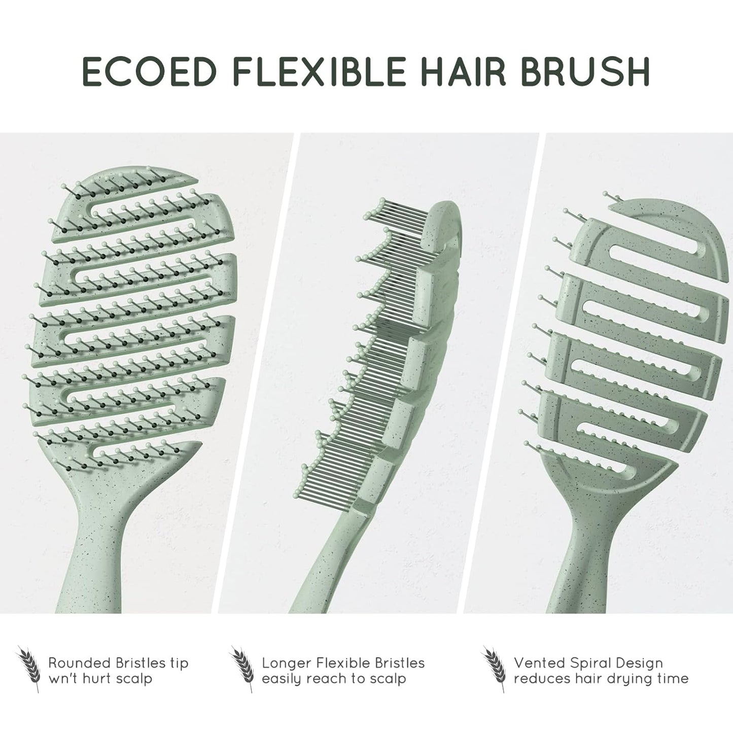 Detangler Hairbrush, Vented Detangling Brush for Straight, Wavy,Curly and Fine Hair, Dry and Wet, Quick Smoothing for Women and Men, Eco-Friendly & Sustainable Material (Green)