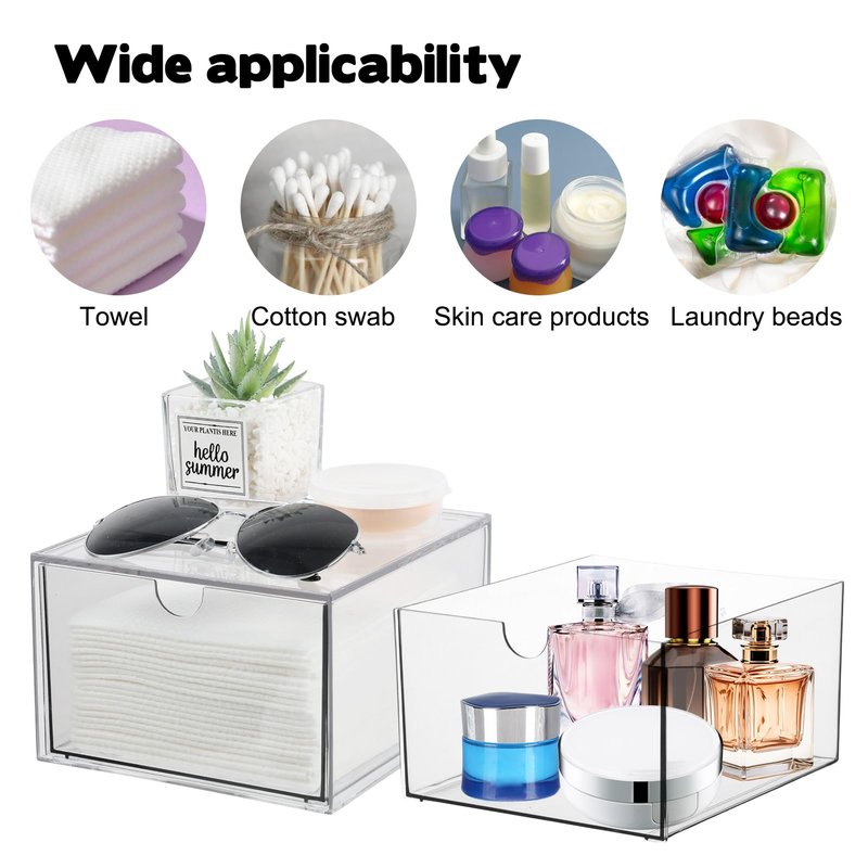 2 Pack Disposable Face Towel Holder, Plastic Face Towels Storage Box with Drawer, Stackable Organizer for Clean Skin Club Face XL Towels, Towel Containers, Skincare Oragnizer for Vanity Organization