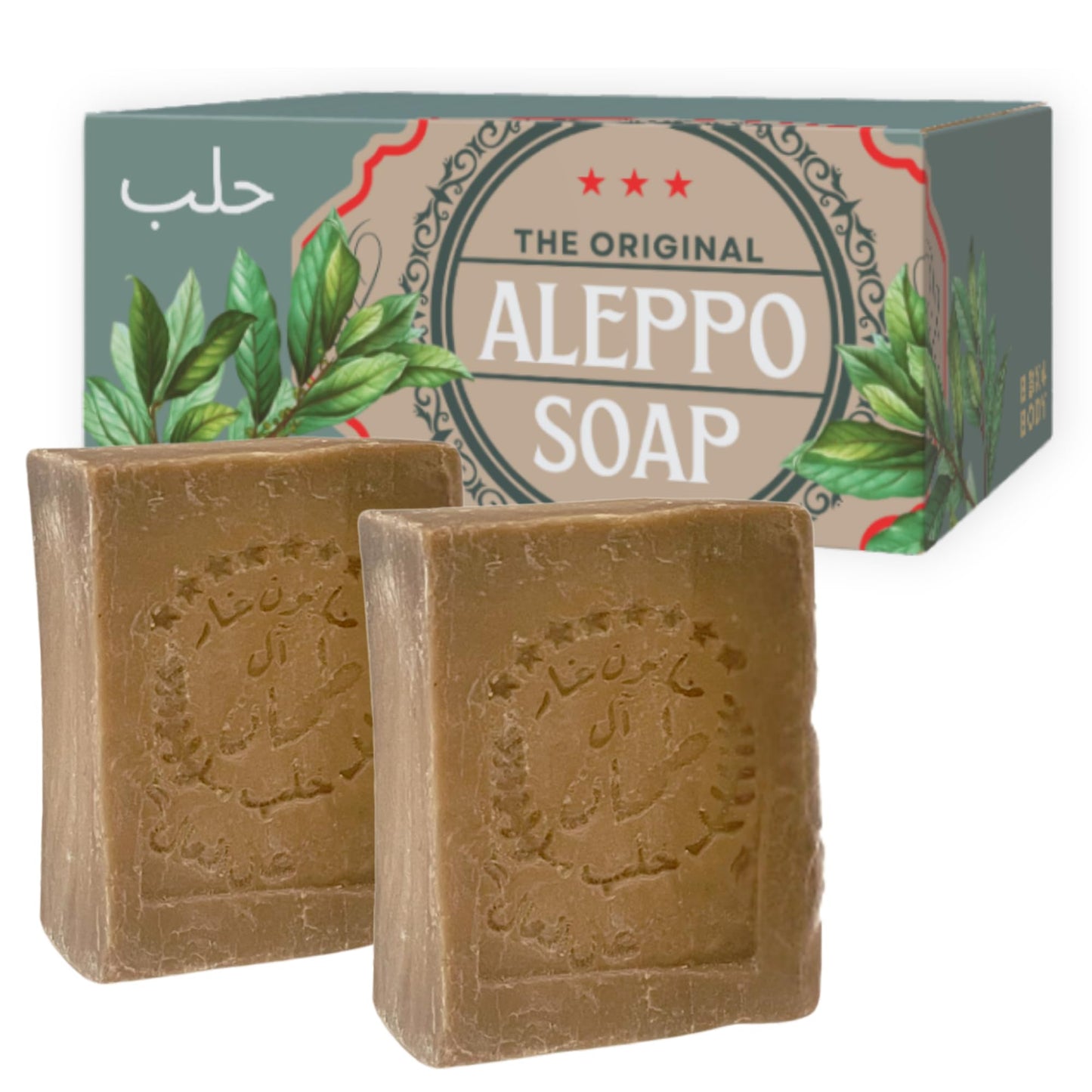 Aleppo Soap Bar,%40 Laurel Oil%60 Virgin Olive Oil, Natural Handmade, Crafted using the Original Ancient Recipe, Gentle for Face, Body, Hair (7oz Each (Pack of 2))