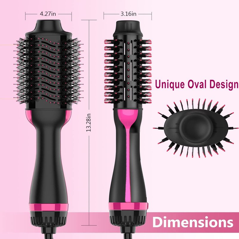 Dimecano Hair Dryer Brush, 4 in 1 One Step Hair Dryer and Styler Volumizer, Professional Hot Air Brush with Negative Ion Anti-frizz Blowout for Drying, Straightening, Salon, Black Pink