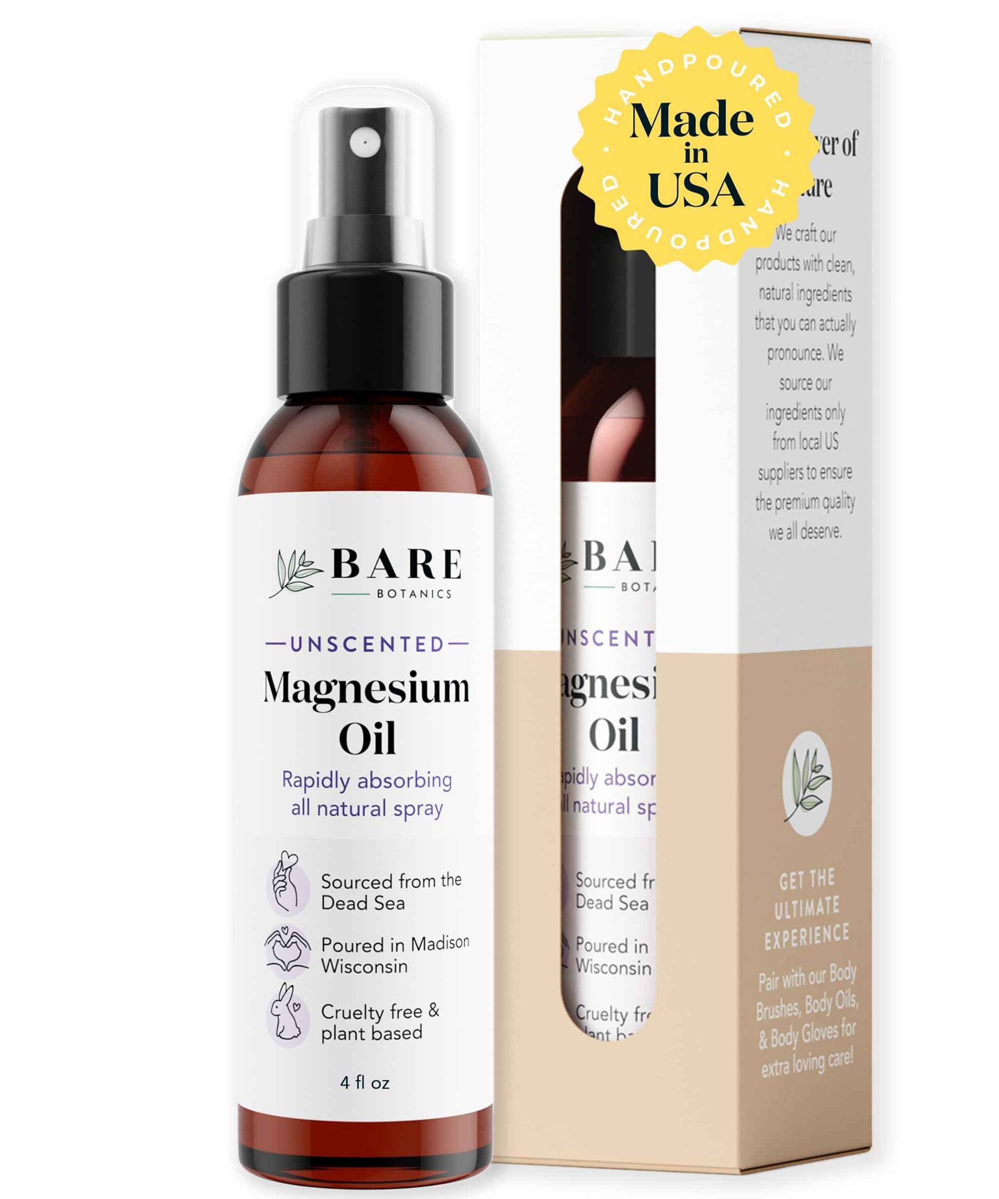 Bare Botanics Unscented Body Oil (Custom Formulated) + 4oz Magnesium Oil Spray
