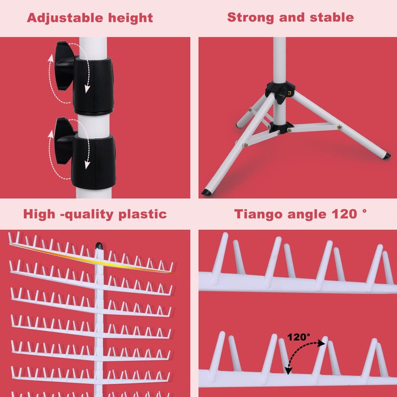poipoilu Height Adjustable Braiding Hair Rack 168 pegs, Dual-use Braid rack with Clamp (White)