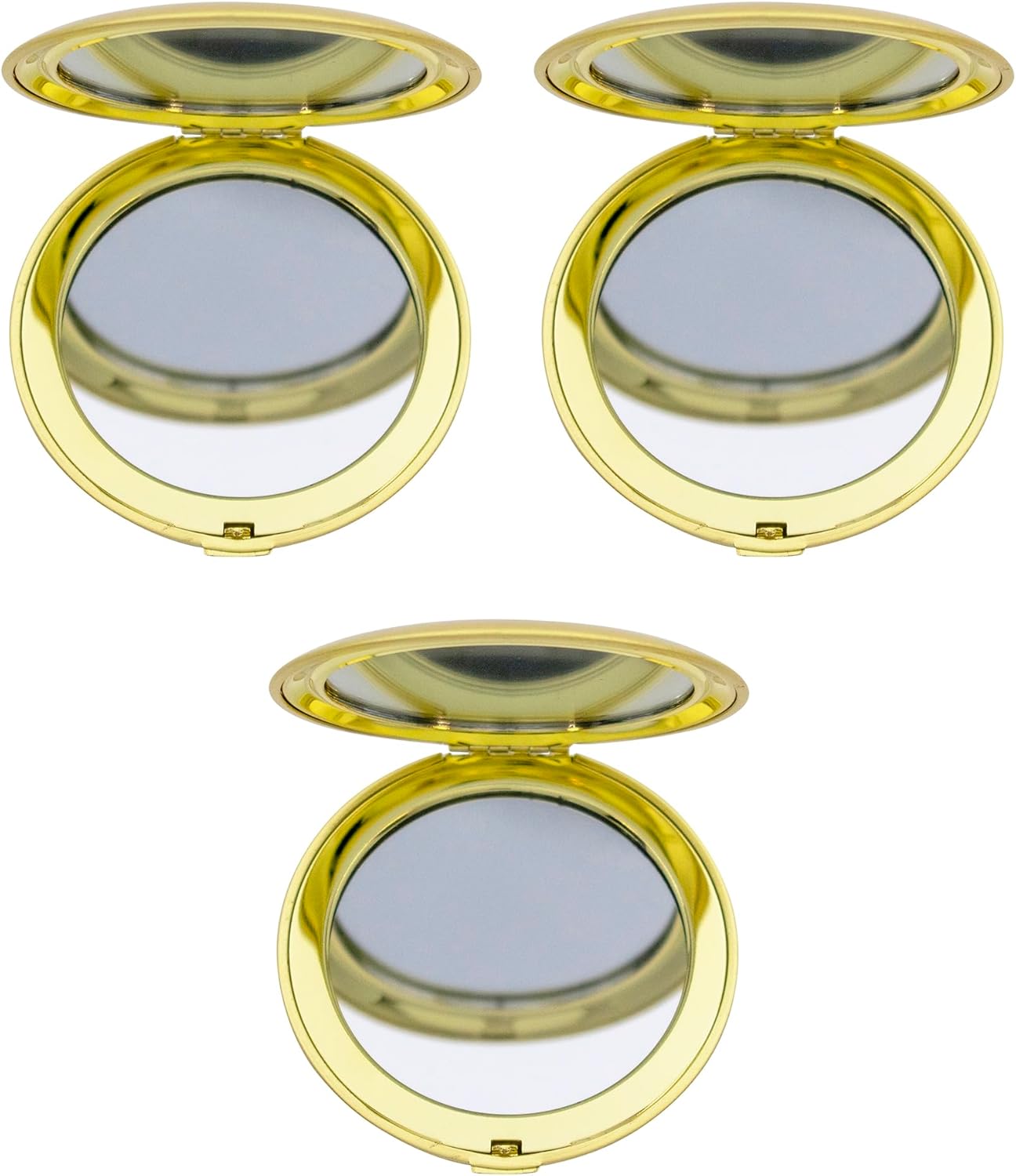 Double-Sided Magnifying Compact Mirrors - Set of 3 with Brushed Metal Finish | Gold Round Design