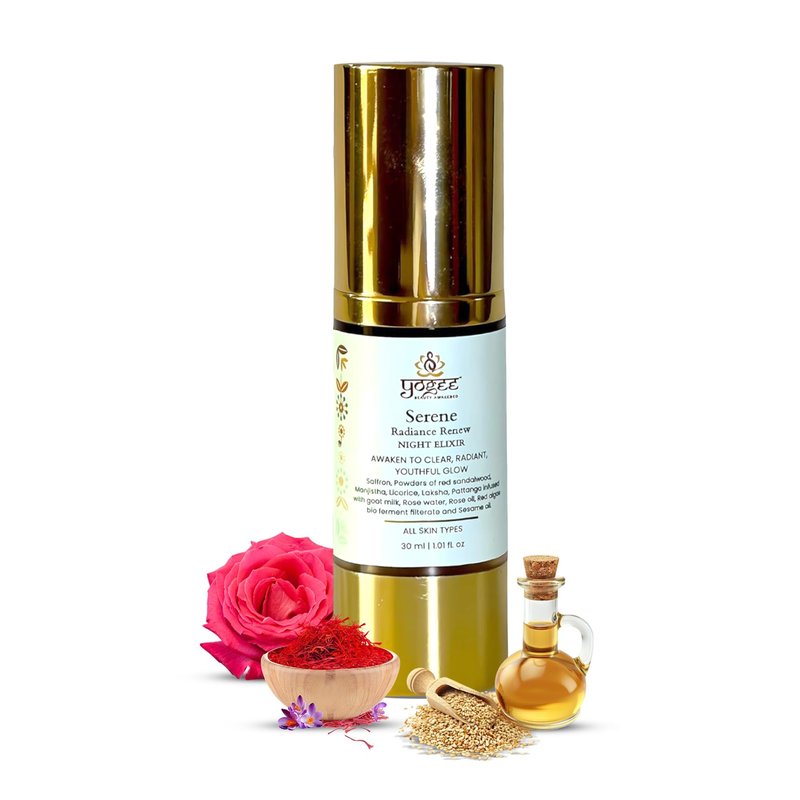 YOGEE Natural Night Skin Elixir | Night Cream for Wrinkles, Reduced Line, Dark Spots | Goat Milk, Saffron, Sesame Oil | 30ml