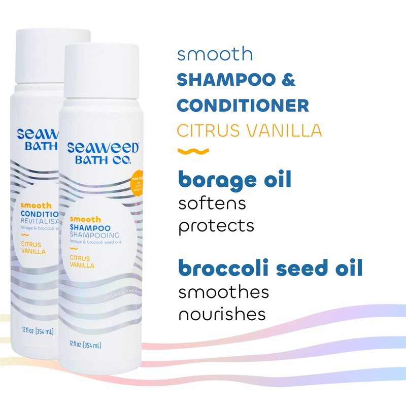 Seaweed Bath Co. Smooth Shampoo and Conditioner Set - Citrus Vanilla - Hydrate With Aloe, Borage Oil, and Broccoli Seed Oil for Sleek, Shiny Hair - 12 oz (Pack of 2)