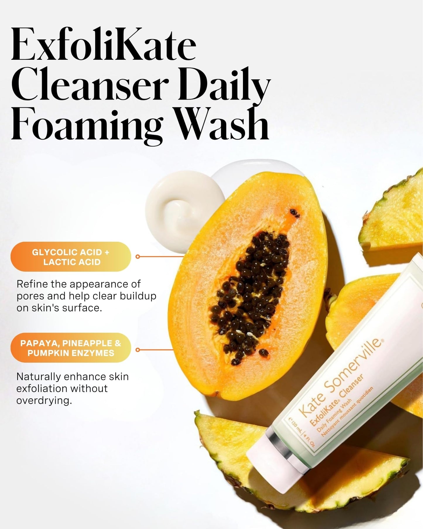 Kate Somerville ExfoliKate Cleanser – Daily Exfoliating Foaming Face Wash, Clinically Formulated Glycolic Acid and Lactic Acid Gentle Facial Scrub, Travel-Size, 1.7 Fl Oz