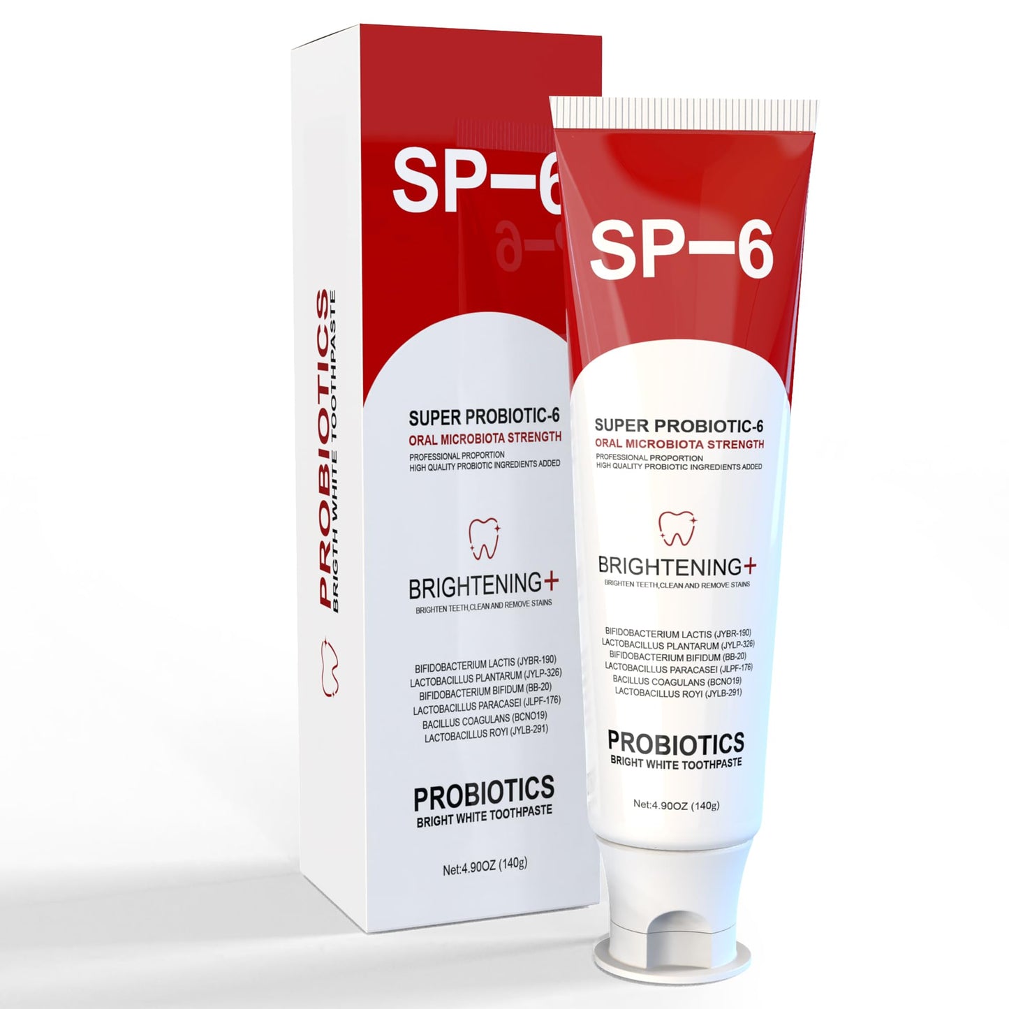 SP-6 Probiotic Whitening Toothpaste for Teeth Whitening/Brightening & Fresh Breath, 6 Probiotics Formula for Gum Health, Fluoride-Free, Minty Fresh Flavor,4.9 oz (4, Mint 4)
