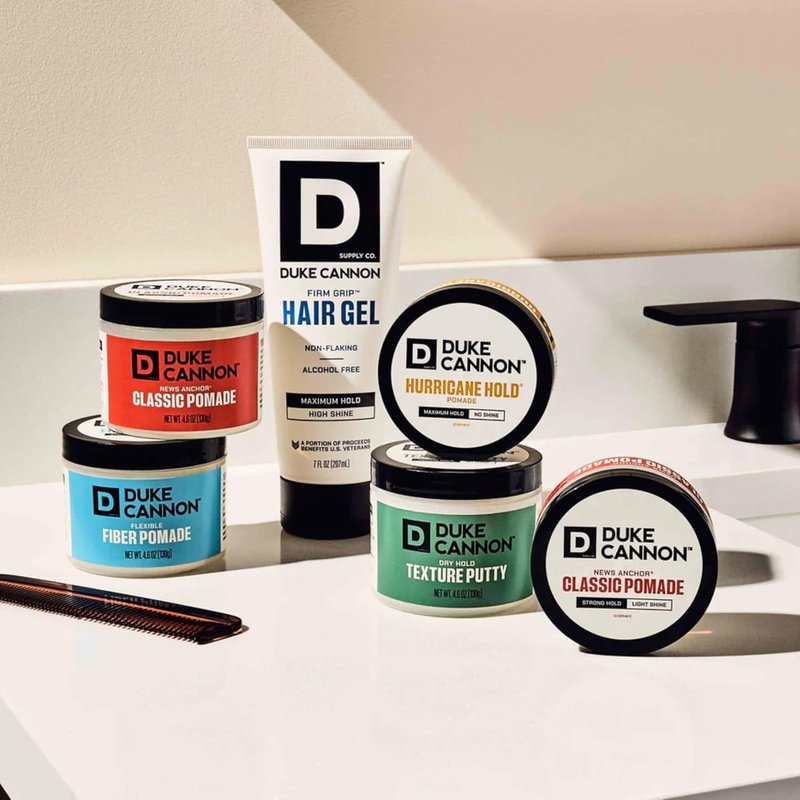 Duke Cannon Supply Co. Flexible – 4.6 oz – Strong Hold, No Shine, Water-Based for Easy Washout, Adds Texture & Volume for Shorter Hairstyles (News Anchor Classic Pomade)