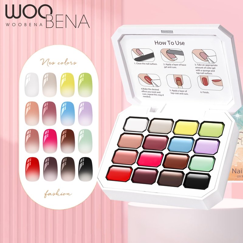 Gel Nail Polish Set - 16 Colors Gradient Patting Gel | Highly Pigmented No Wipe Ombre & Blooming Gel for DIY Nail Art