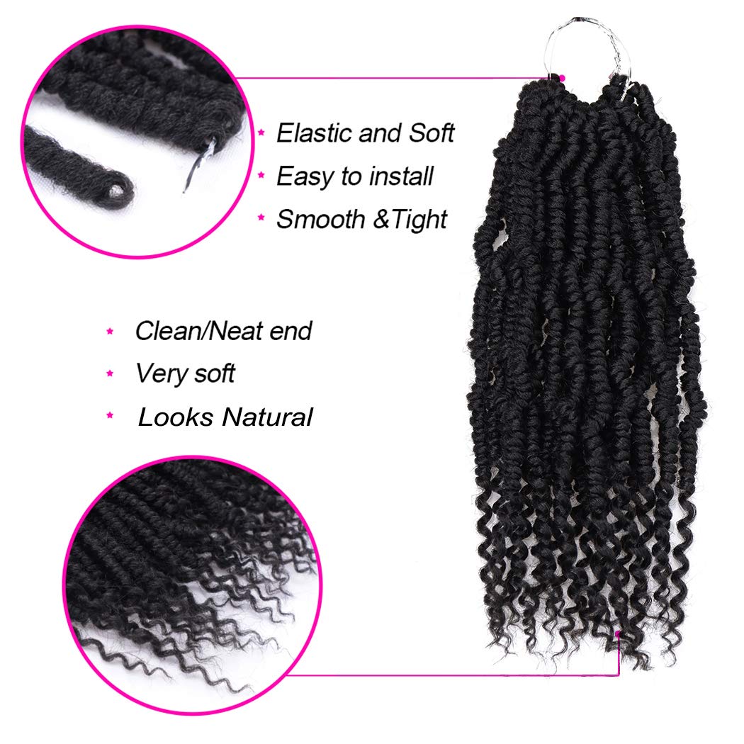 Bomb Twist Crochet Hair 12 Inch 6 Packs Mini Passion Twist Crochet Hair for Black Women Pre-looped Spring Twist Crochet Braids Nubian Twist Synthetic Hair Extension (1B#)
