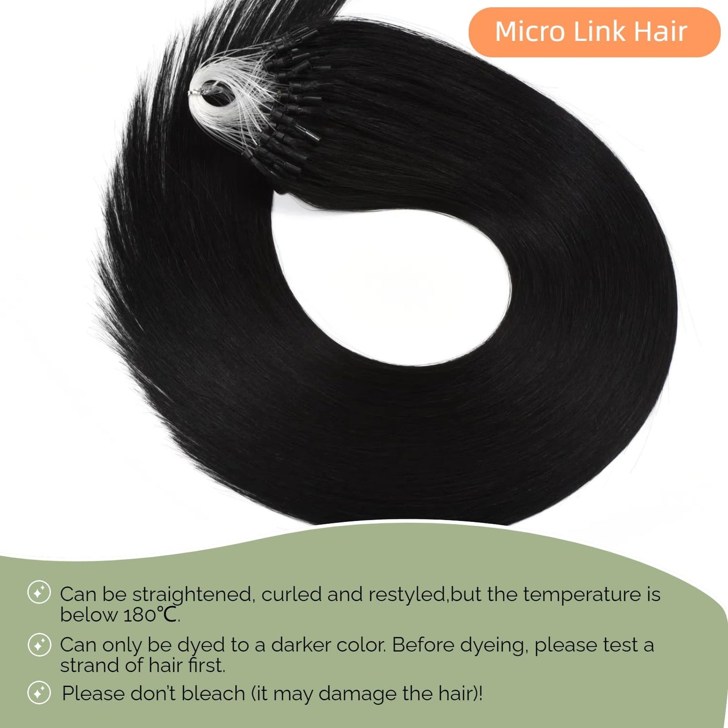 Microlink Hair Extensions Human Hair Jet Black Micro Loop Human Hair Extensions 16 Inch #1 Microbead Hair Extension for Women 100s, 50g Bead Hair Extension