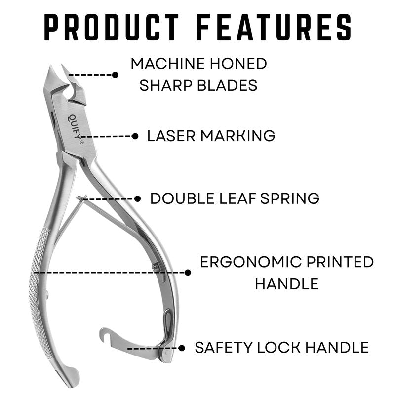 Quify Professional Toenail Cutter - Heavy Duty Stainless Steel Clippers for Thick & Ingrown Nails - Ergonomic, Sharp, and Durable Nail Trimmer for Men & Women - Moon Shape 5.5"