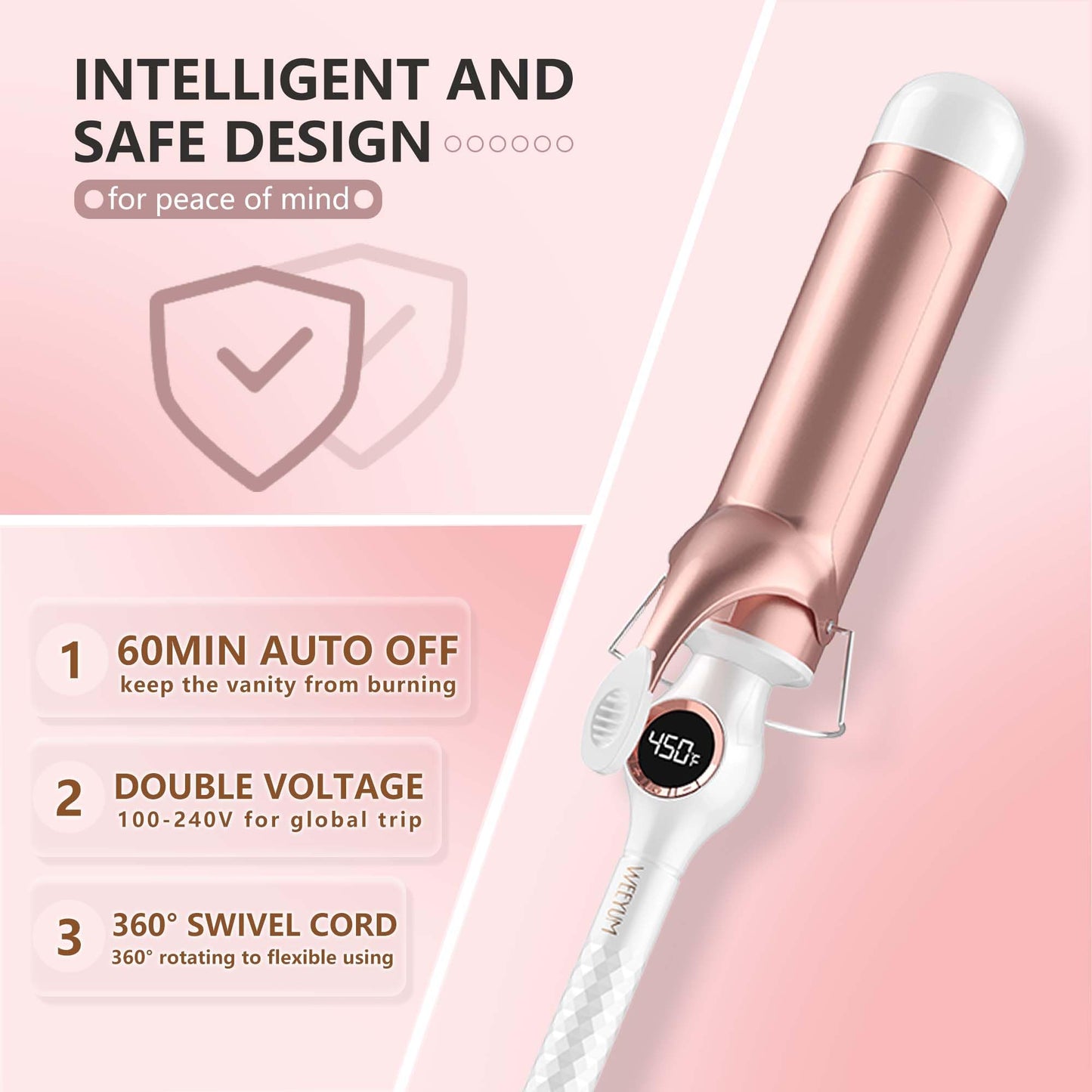 Large Curling Iron 2 Inch Barrel, Long Barrel Curling Wand for Hair, Ceramic Tourmaline Hair Styling Tool, Double Voltage, White