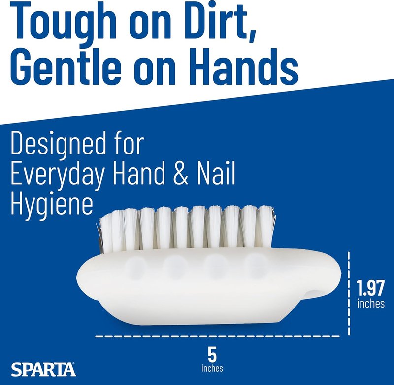 SPARTA Nail Scrub Brush - Heavy-Duty Hand & Fingernail Cleaner with Stiff Bristles | 5 x 2.24 Inches, White