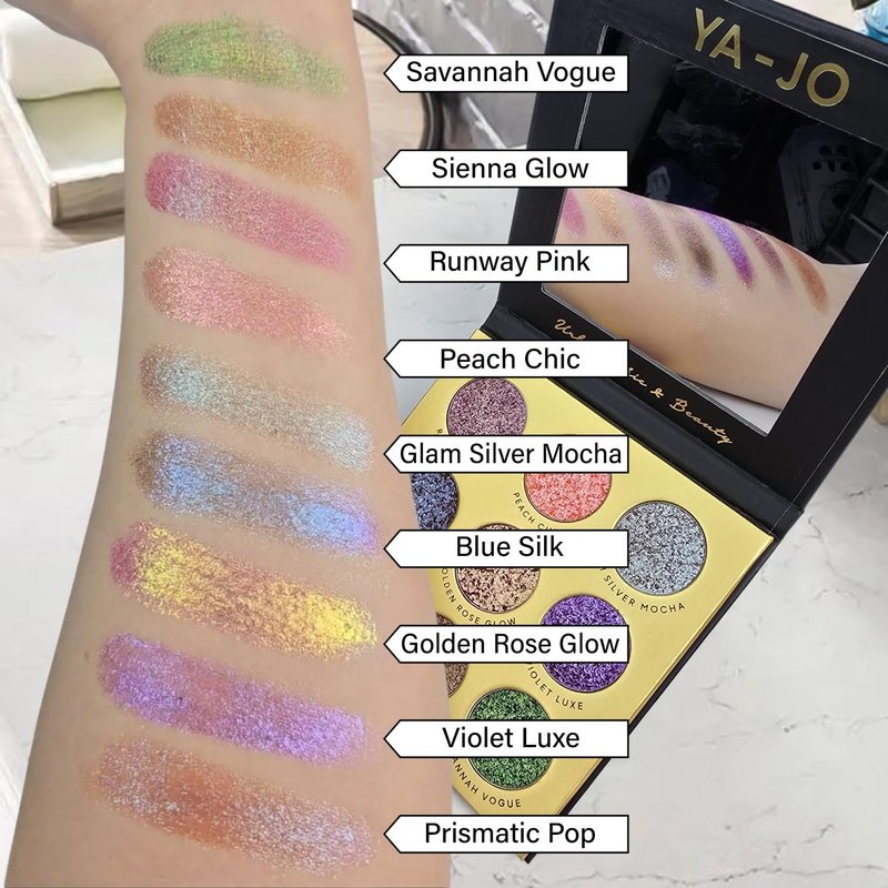 YA-JO 9-Color Multichrome Eyeshadow Palette - Ultra-Pigmented, Long-Lasting, & Water Proof Eye Shadow - Blendable & Shimmering Metallic Eyeshadow for All Skin Tones - Perfect for Day-to-Night Looks