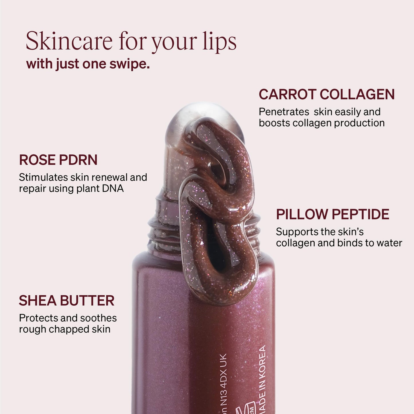 KNEMO LipLock Jelly Serum for Dry Lips, Long-Lasting Hydration & Plumping Gloss with Rose PDRN, Carrot Collagen, Pillow Peptide, Moisturizing Tinted Lip Balm (Red Bean)