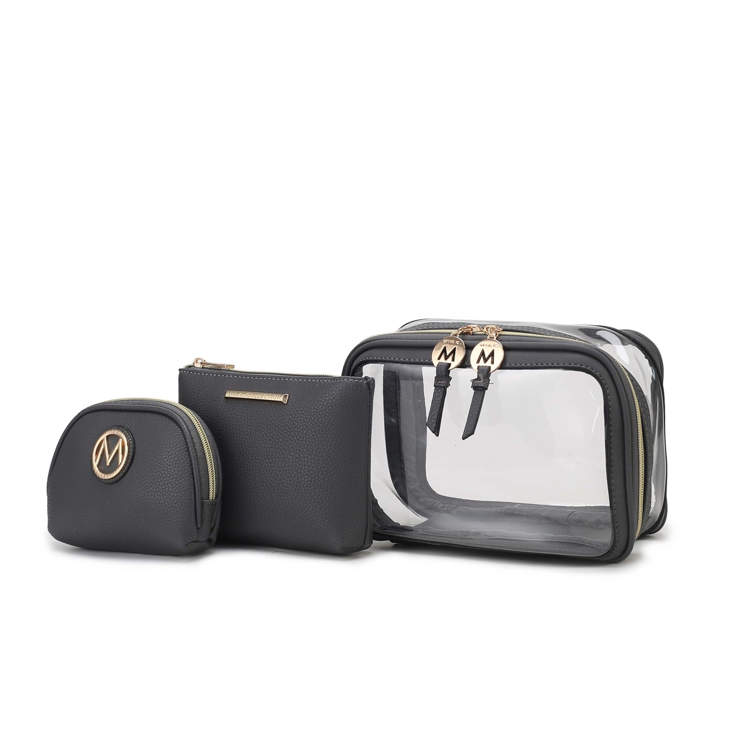 MKF Collection 3PCS Stylish Cosmetic Bag Portable Makeup Travel Organizer Case With 7 Makeup Brushes by Mia K