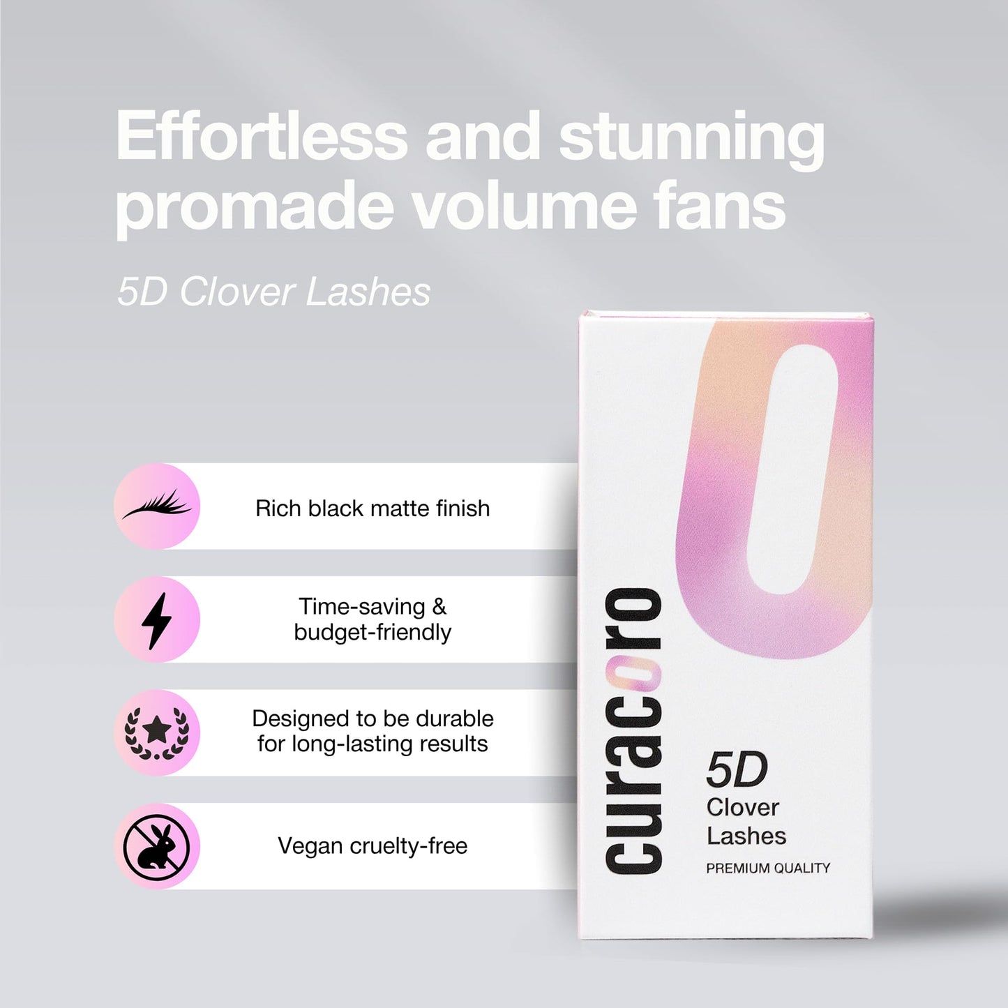 Curacoro 5D W-Shaped Clover Eyelashes Extension, 0.07 CC Curl, 8mm-15mm Length, Individual Eyelash Extensions, Easy Application & Long Lasting