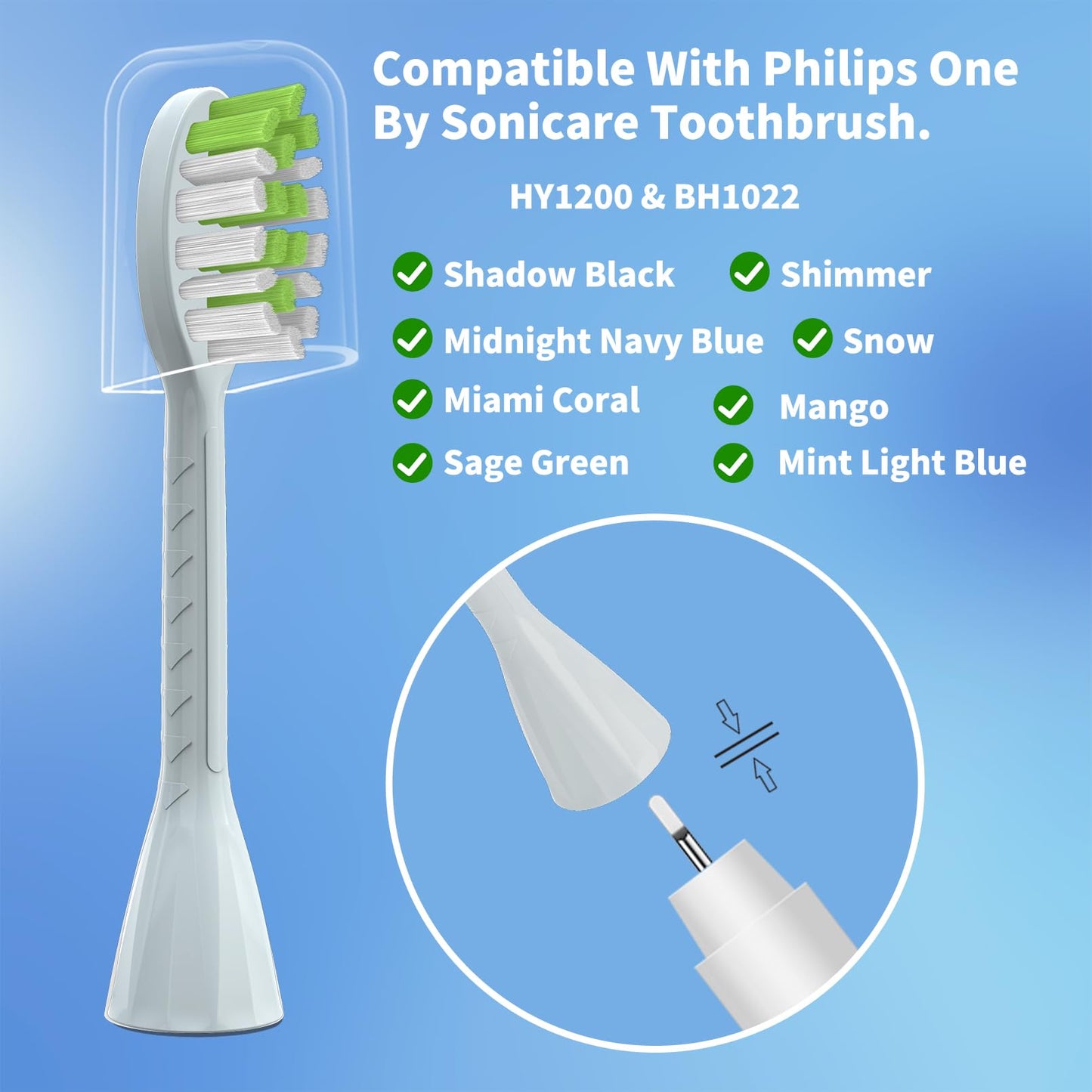 YMPBO Toothbrush Replacement Heads Compatible with Philips One Series Sonicare Battery Toothbrush BH1022/03, 10 Pack Replacement Heads, Soft Bristles, Mint Light Blue
