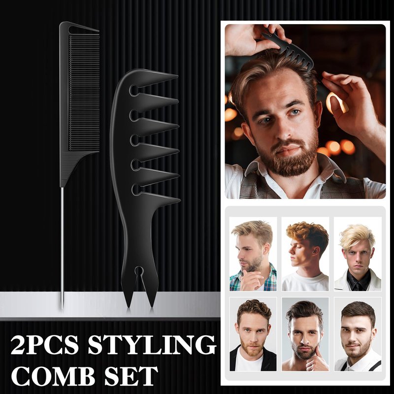 DUAIU 9Pcs Hair Comb Set, Professional Barber Combs for Hair Cutting and Styling - Premium Grade Hair Spray Bottle Neck Duster Barber Brush Set, Taper Texture Clipper Comb Tools for Men Boys
