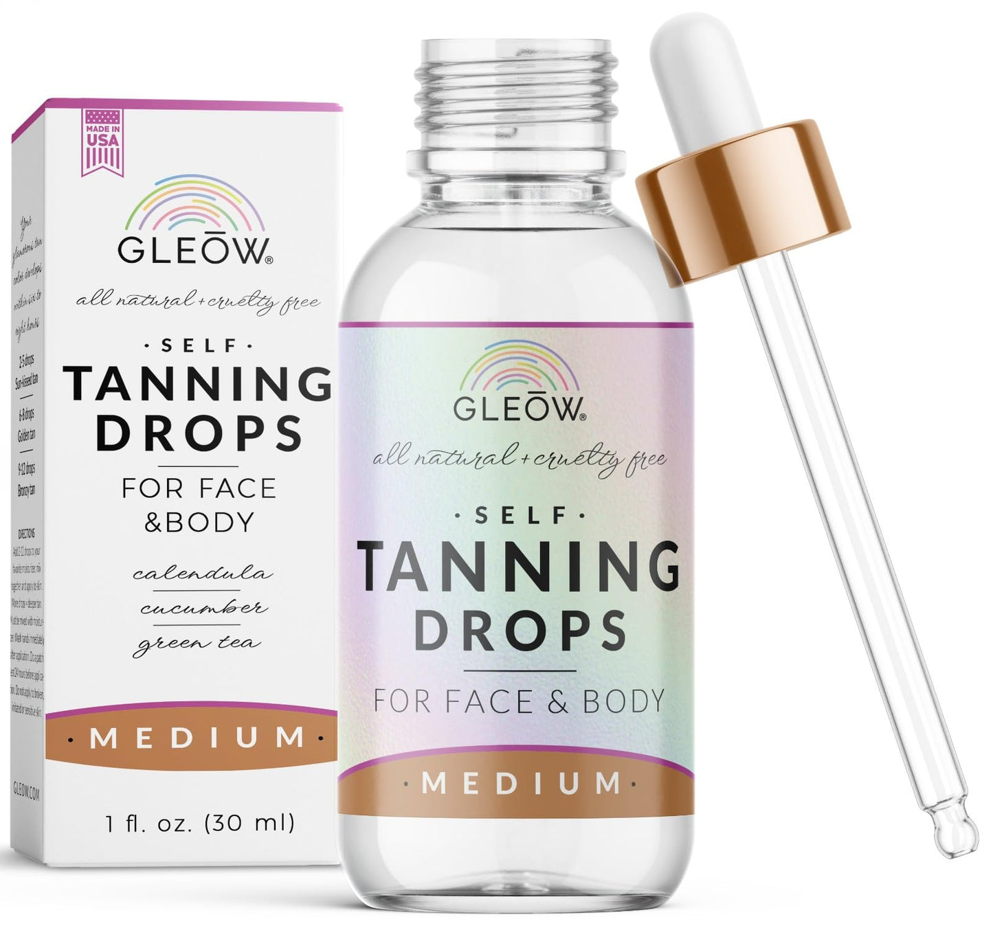 GLEOW Face Tanning Drops to Add to Moisturizer, Face Self Tanner with Revitalizing Cream, Bronzing Drops with Hydrating Cream 1oz+3.4oz