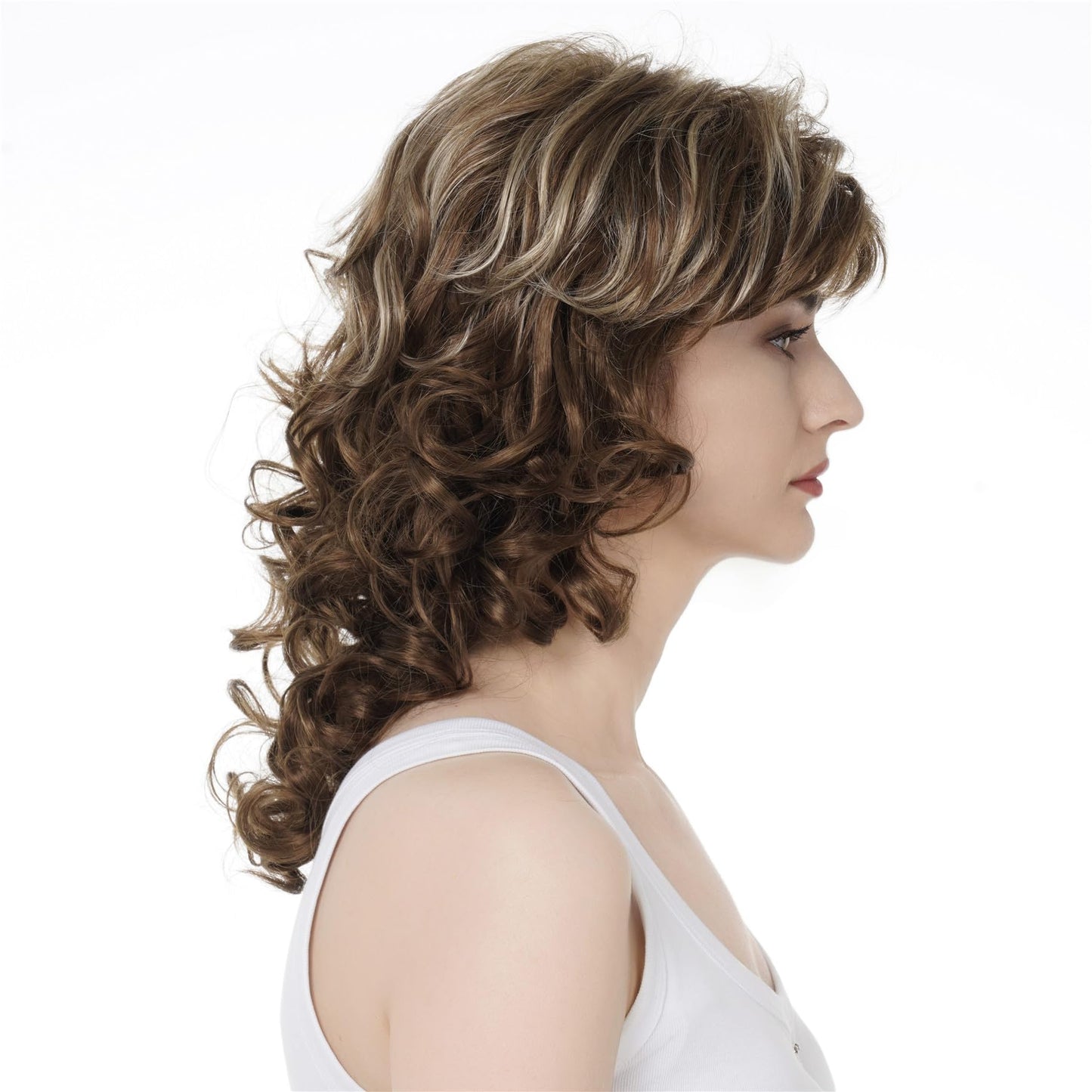 Aimole Women Long Curly Synthetic Wigs Natural Soft Wig (12TT26 Brown Highlighted)