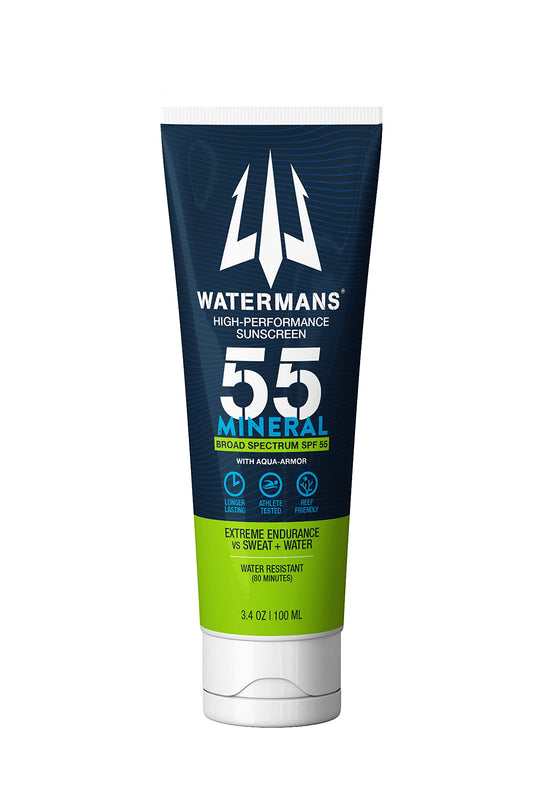 Watermans Mineral SPF 55 Sunscreen Lotion with Zinc, Aqua-Armor, Broad Spectrum for Face and Body, Reef Safe, Water Resistant