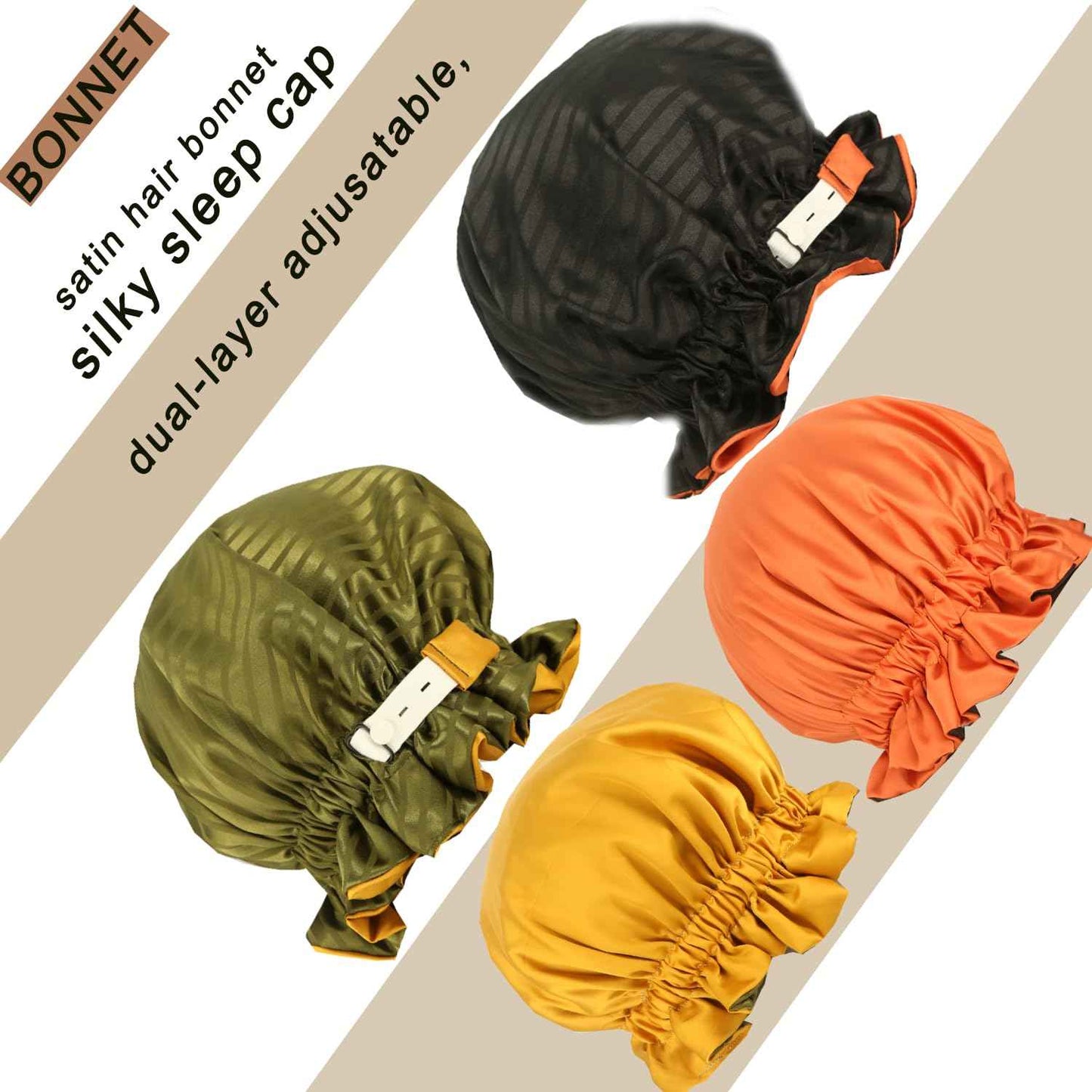 Satin bonnet 2PCS silk hair bonnet cap for women Adjustable sleep cap double-layer Washable