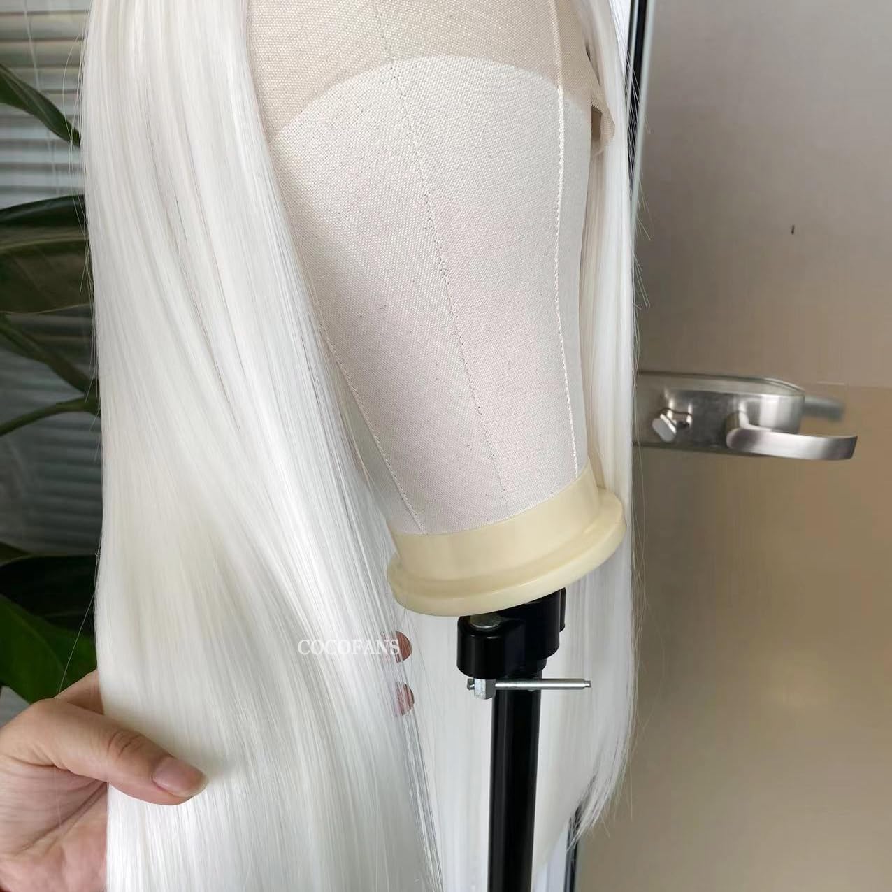 COCOFANS Long Silky Straight White Synthetic Lace Front Wigs for Women