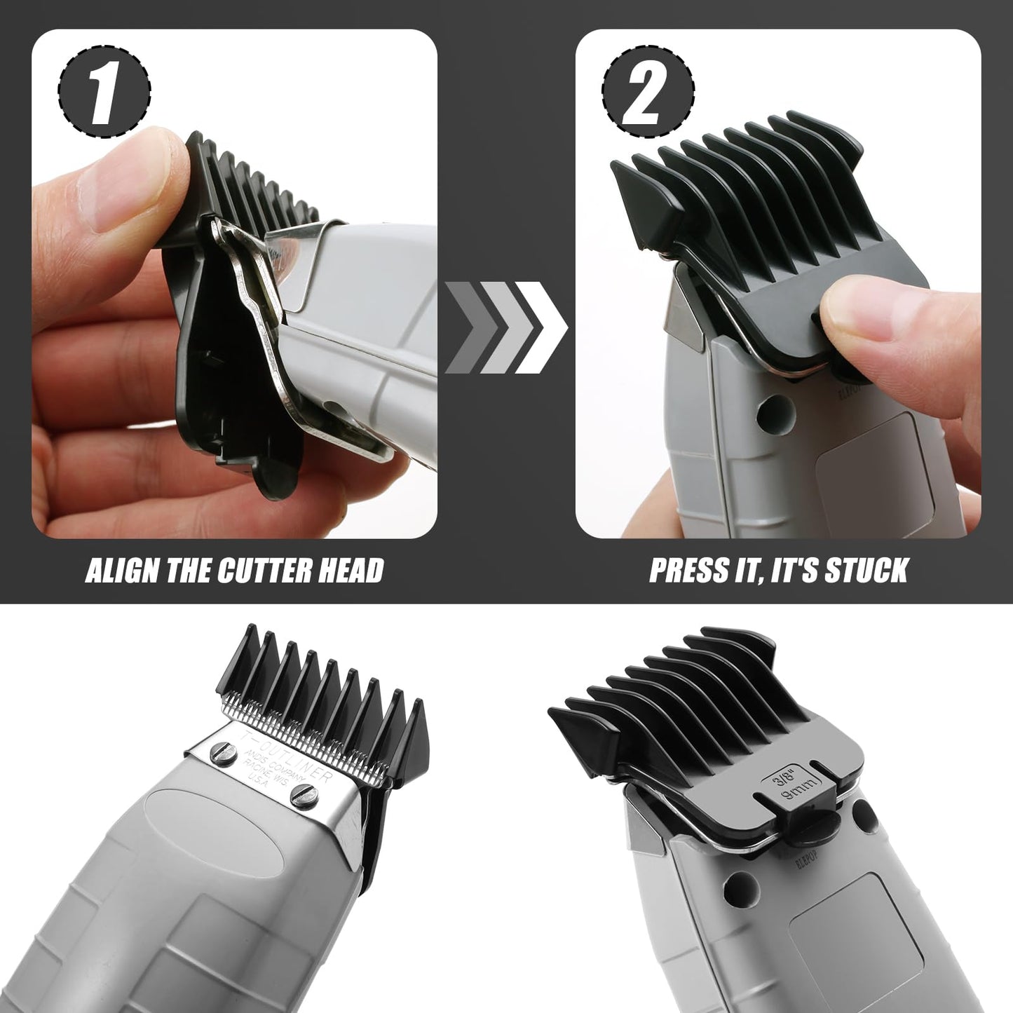 5 Pack T Outliners Guards Fit for Andis T Outliner Trimmer, Replacement Trimmer Guards Cutting Lengths from 1/32"-3/8" Inch Fit Andis T Outliner #04710#04521 Blade Snap-on Attachment Combs Set, Black