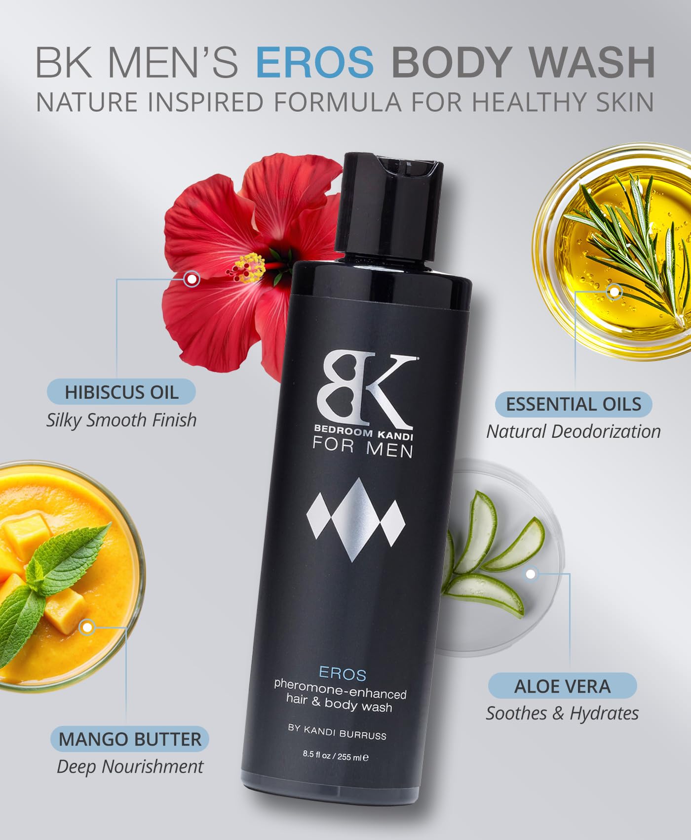 Bedroom Kandi for Men Body Wash 8.5 Fl Oz – Pheromone Infused Moisturizing & Deodorizing Formula with Aloe, Shea Butter & Essential Oils for Smooth Skin & All Day Freshness - Premium Grooming Product