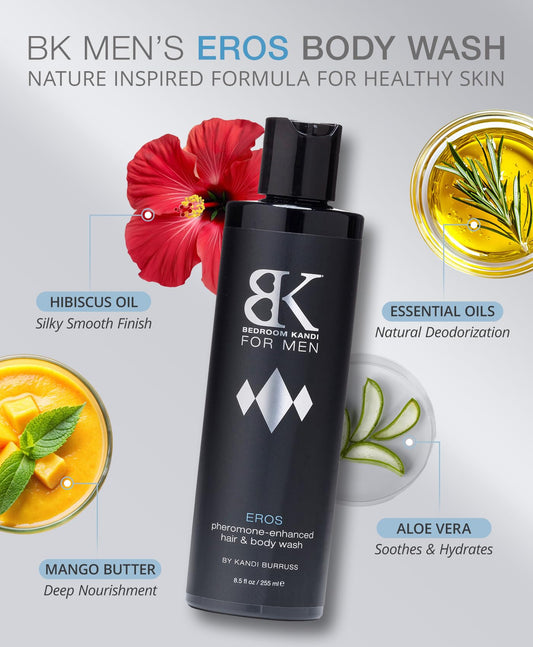 Bedroom Kandi for Men Body Wash 8.5 Fl Oz – Pheromone Infused Moisturizing & Deodorizing Formula with Aloe, Shea Butter & Essential Oils for Smooth Skin & All Day Freshness - Premium Grooming Product