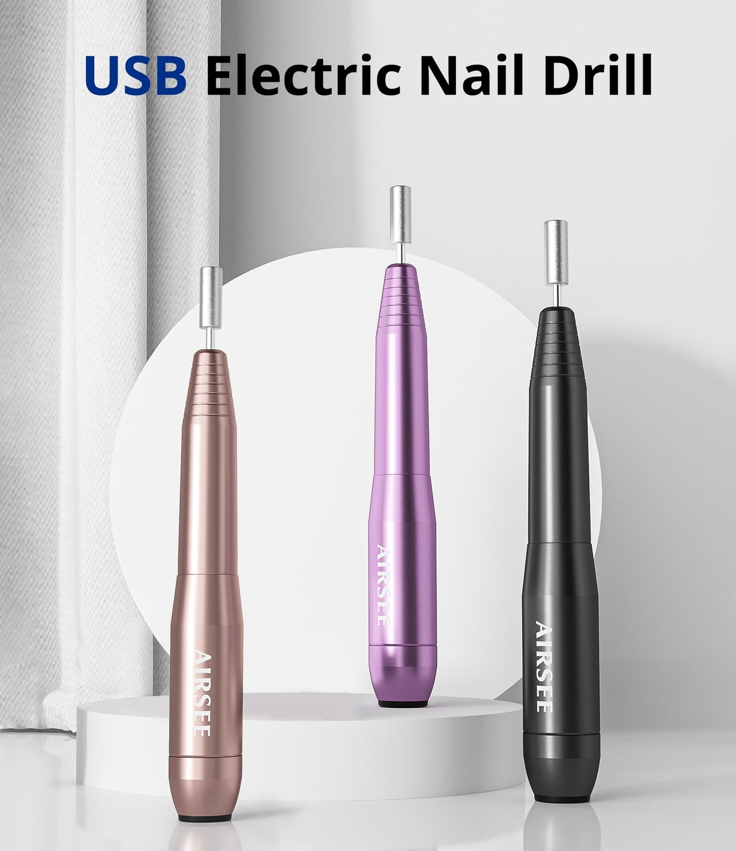 AIRSEE Portable Electric Nail Drill Professional Efile Nail Drill Kit for Acrylic, Gel Nails, Manicure Pedicure Polishing Shape Tools with 11Pcs Nail Drill Bits and 56 Sanding Bands N24 (Purple)