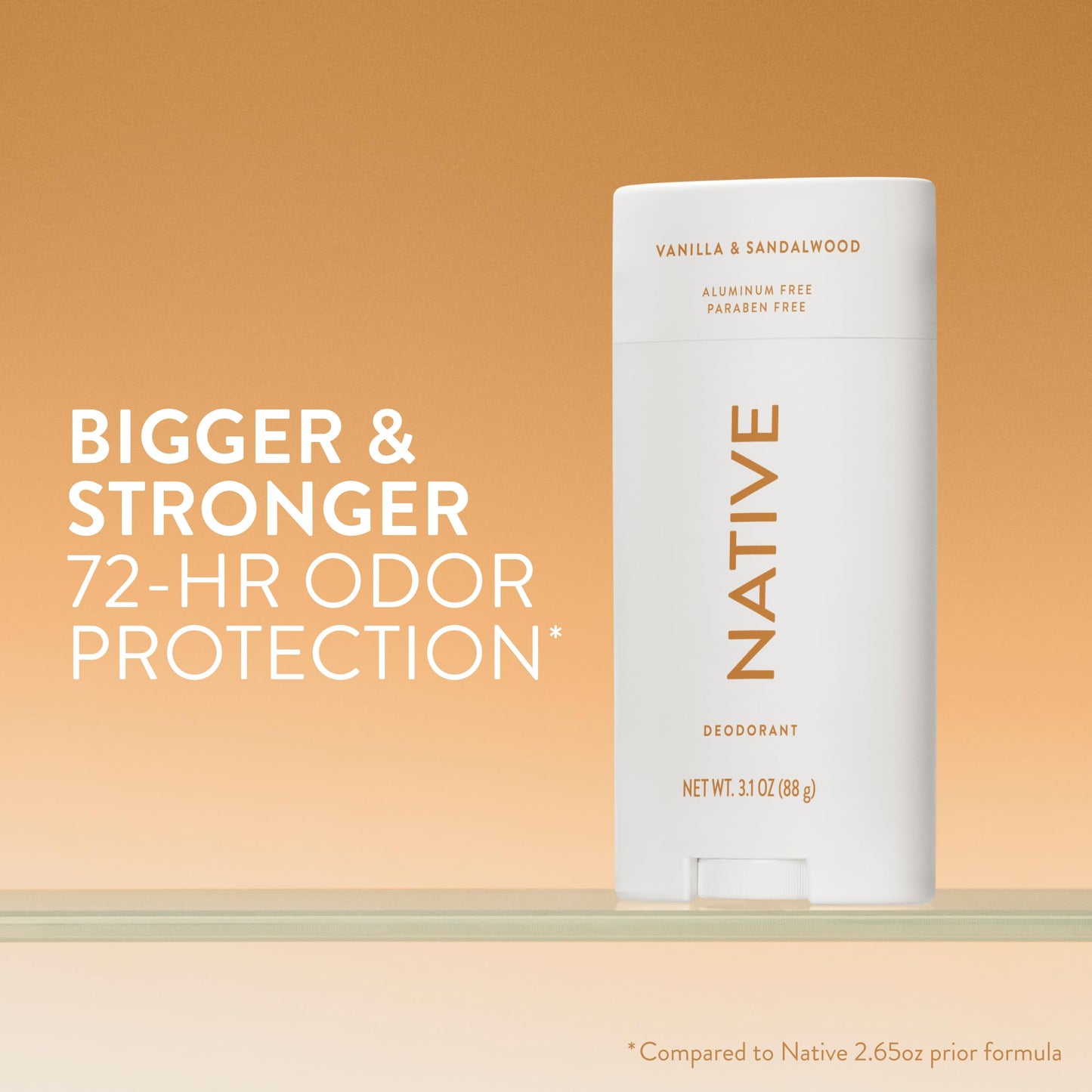 Native Aluminum Free Deodorant, Vanilla & Sandalwood, Large Size Stick, 72 Hour Odor Control, for Women & Men, Contains Naturally Derived Ingredients, 3.1 oz
