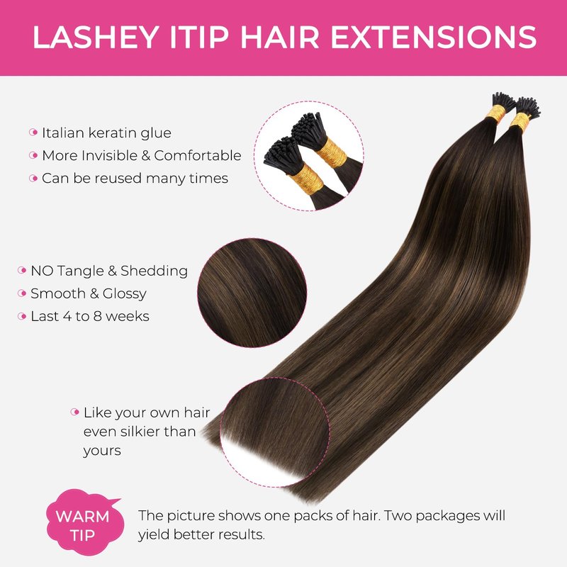 Lashey I Tip Hair Extensions Human Hair Dark Brown To Chestnut Brown 14 Inch Straight 50g 100s Pre Bonded I Tips for Women