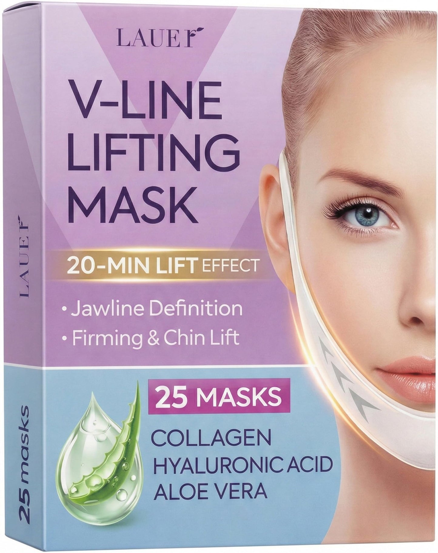 V Shaped Contouring Face Mask Line Shaping Lifting Belt Neck Reduction Jawline Lift Tape Enhancer Face Patch Firming Tightening Skin Chin Up Sculpting Collagen Mask Hyaluronic Acid Aloe Vera 25pcs