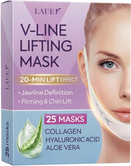V Shaped Contouring Face Mask Line Shaping Lifting Belt Neck Reduction Jawline Lift Tape Enhancer Face Patch Firming Tightening Skin Chin Up Sculpting Collagen Mask Hyaluronic Acid Aloe Vera 25pcs