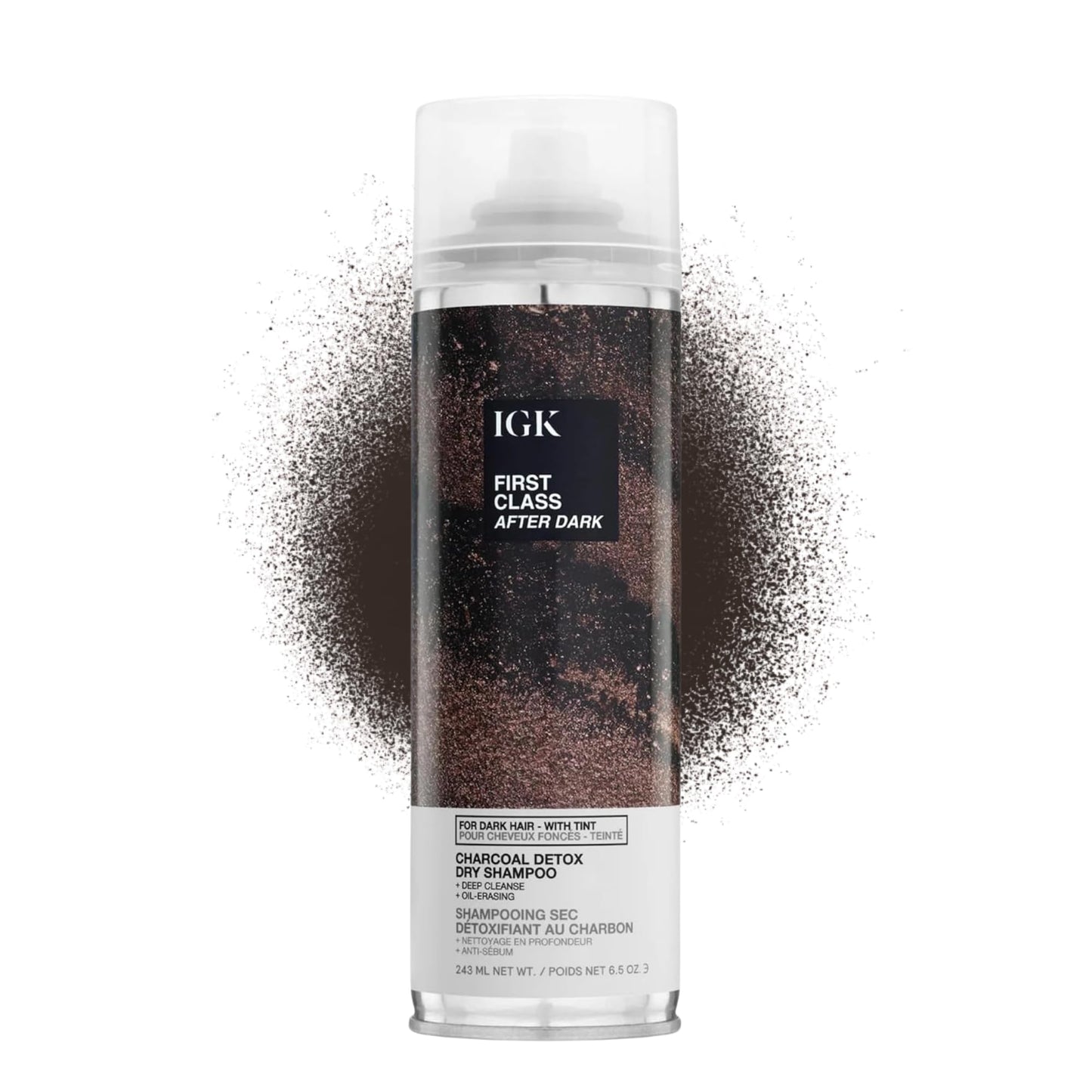 IGK First Class After Dark Charcoal Detox Dry Shampoo for Dark & Brunette Hair | Brown Tint No White Residue Spray Adds Volume + Texture | Oil Absorbing & Odor Eliminating Formula | 6.5oz
