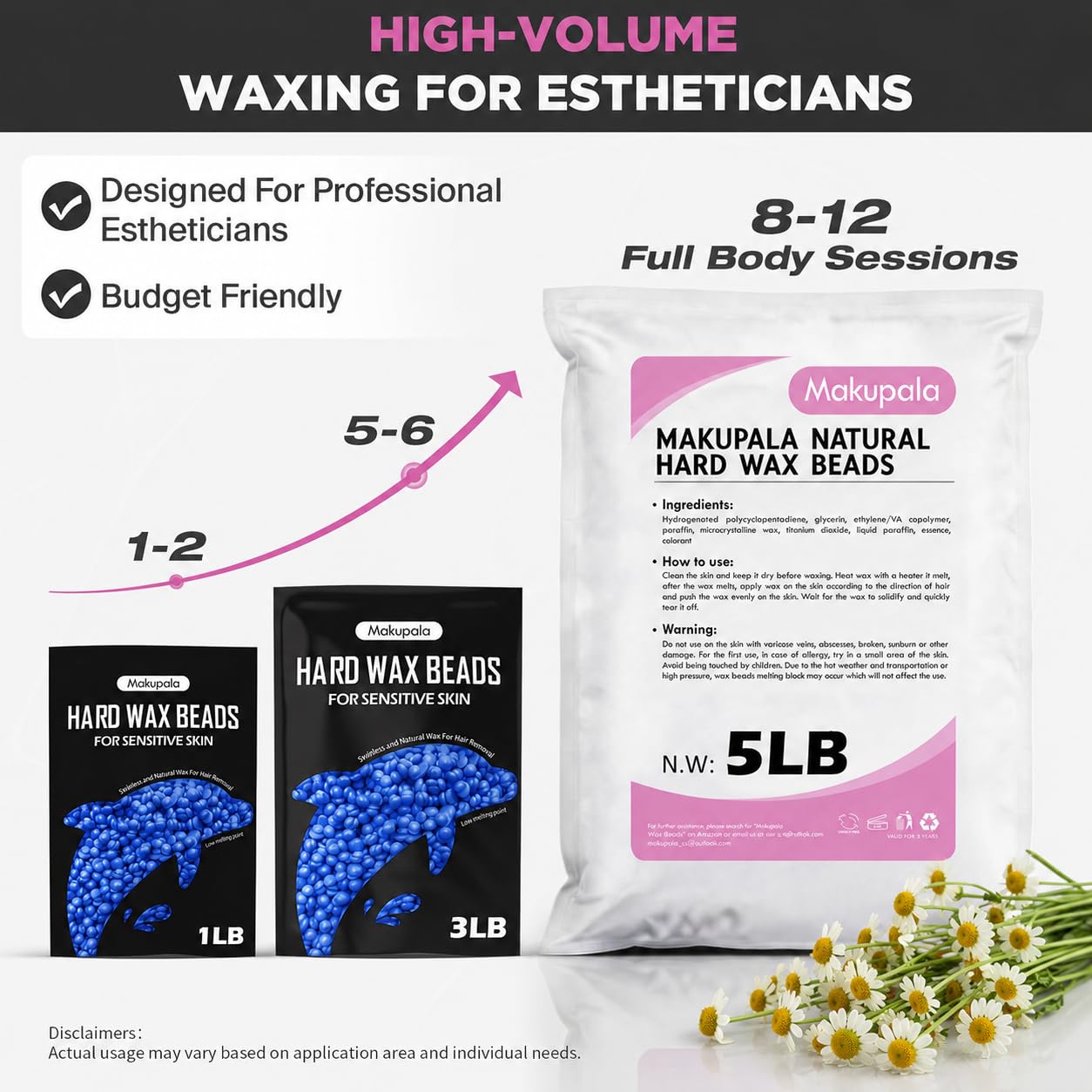 3lb Hard Wax Beads Bulk, Hypoallergenic Brazilian Waxing Bead, Unscented Sensitive Skin Stripless Wax Pellets, Coarse & Fine Hair Removal Wax Refill for Body, Face, Bikini Line, Underarm, Chest, Legs