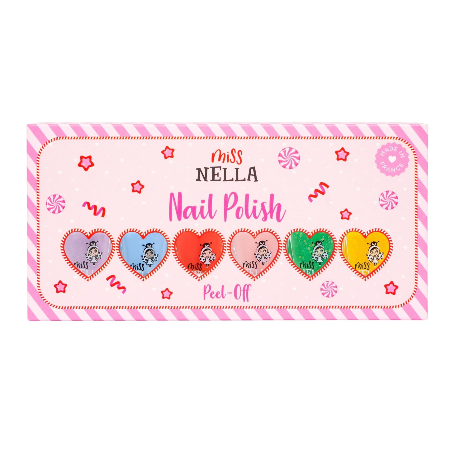 MISS NELLA SPRING IT ON Varnish Pack- Blue, Lilac, Pink, Yellow, Green and Blue Peel Off kids nail polish