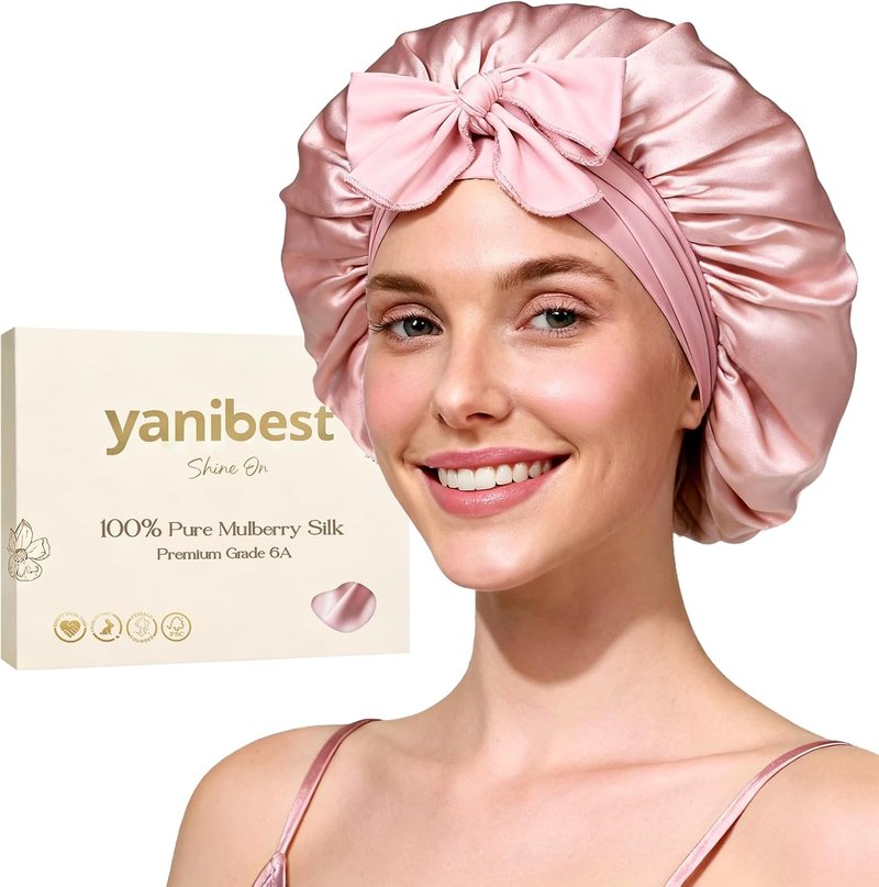 22 Momme 100% Mulberry Silk Sleep Bonnet for Women - Double Layer Design with Tie Band
