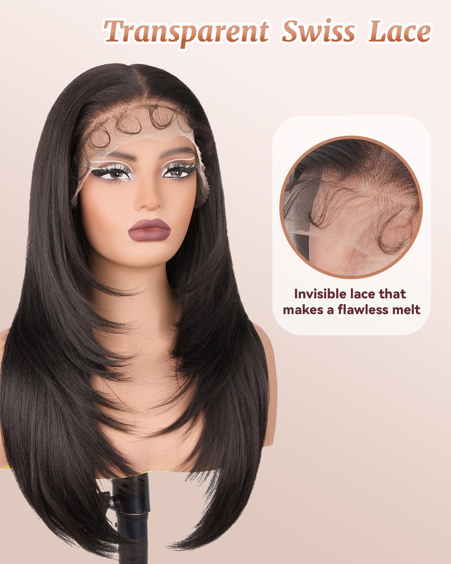 Marshey Synthetic Lace Front Wig Long Straight Black Wigs for Black Women Wear and Go Glueless Wigs as Human Hair Pre Plucked Pre Cut 13x6 Lace Front Wigs (Natural Black, 24 Inch)