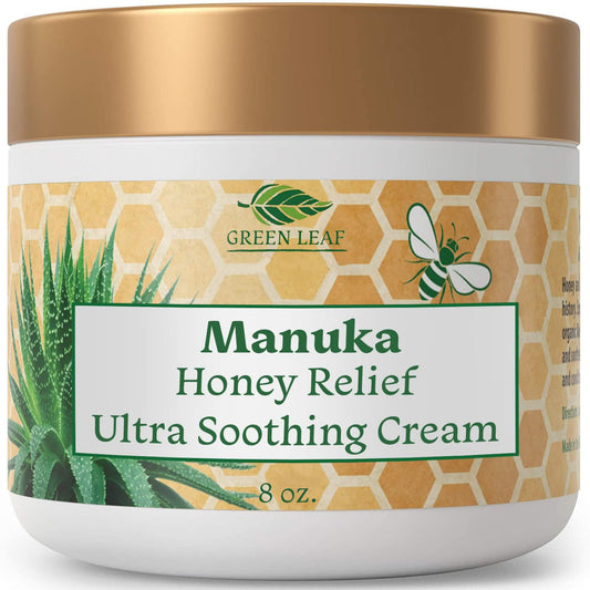 Green Leaf Naturals - Manuka Honey Face Cream - 8oz -Aloe Vera - Jojoba Oil Infused - Body Cream - Gluten Free Moisturizer for Kids & Adults - Nourishing Skin Care