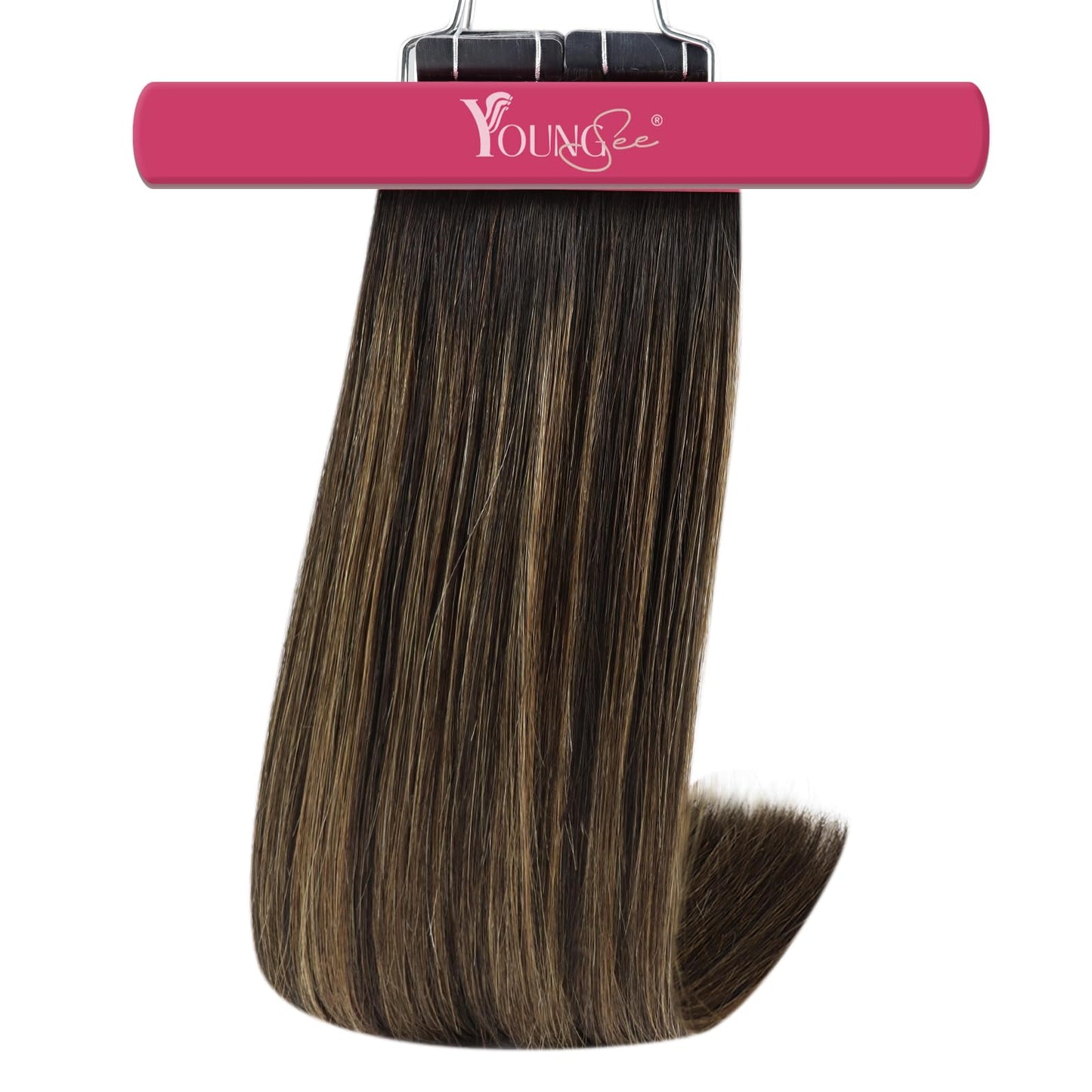 YoungSee 18 Inch Tape in Extensions Human Hair Brown Balayage Tape in Hair Extensions Human Hair Dark Brown Ombre Ash Browns Tapes-in Extension Remy Hair Extension Tape-in for Daily Use 20pcs 50g