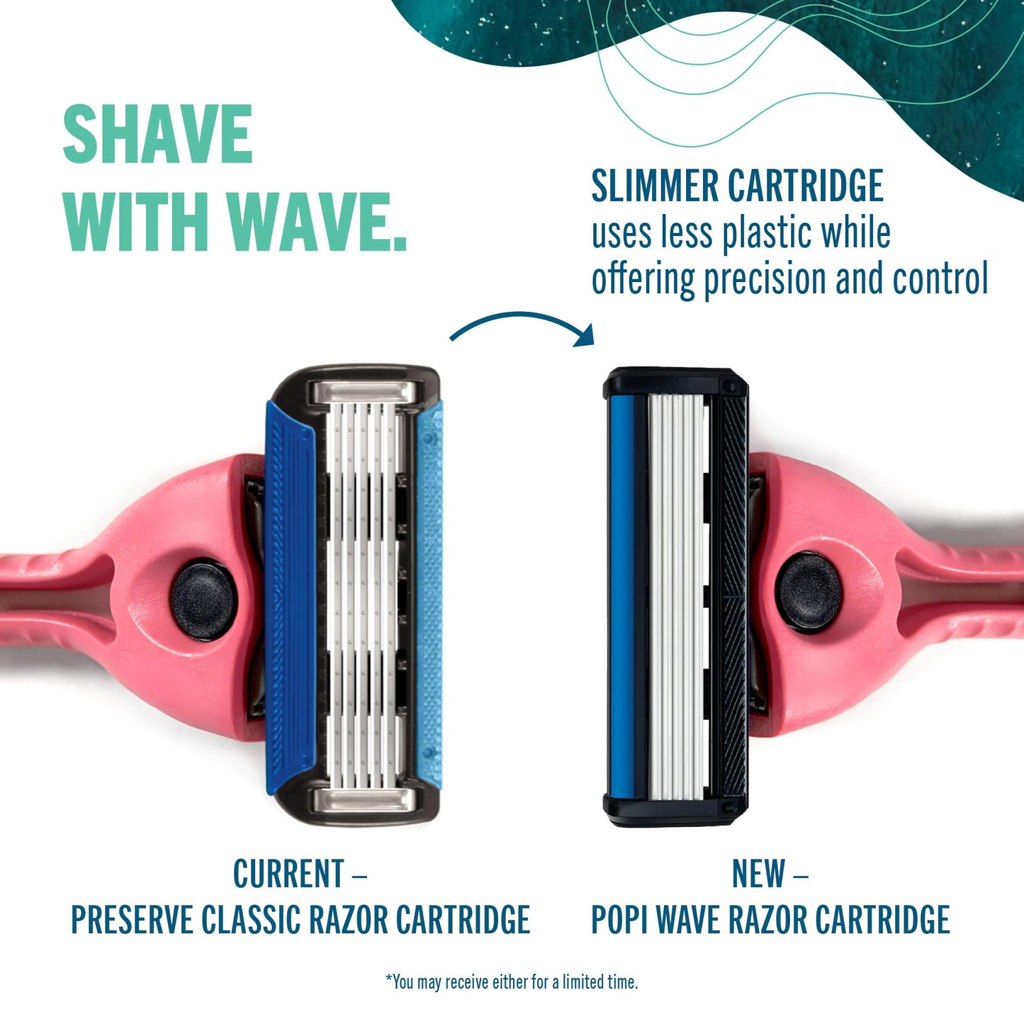 Preserve POPi Shave Razor Blades Refills - 5 Blade Razors for Men & Women - Ceramic Coated Shavers for Comfort with Aloe-Cocoa Butter Strip - Reusable Shaving Refill - 8 Pack