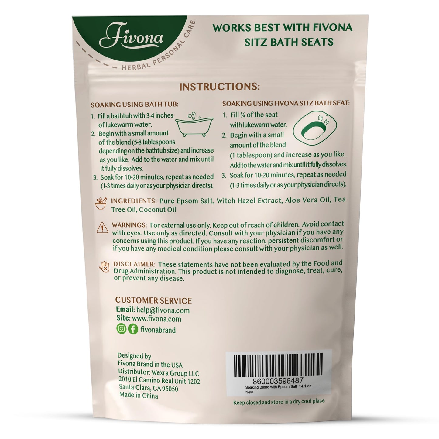 Fivona 2-in-1 Sitz Bath Soak Kit Over The Toilet Seat with Epsom Salt Blend with Essential Oils for Hemorrhoids and Postpartum Care Ideal for Perineal Soaking and Fast Irritation Relief