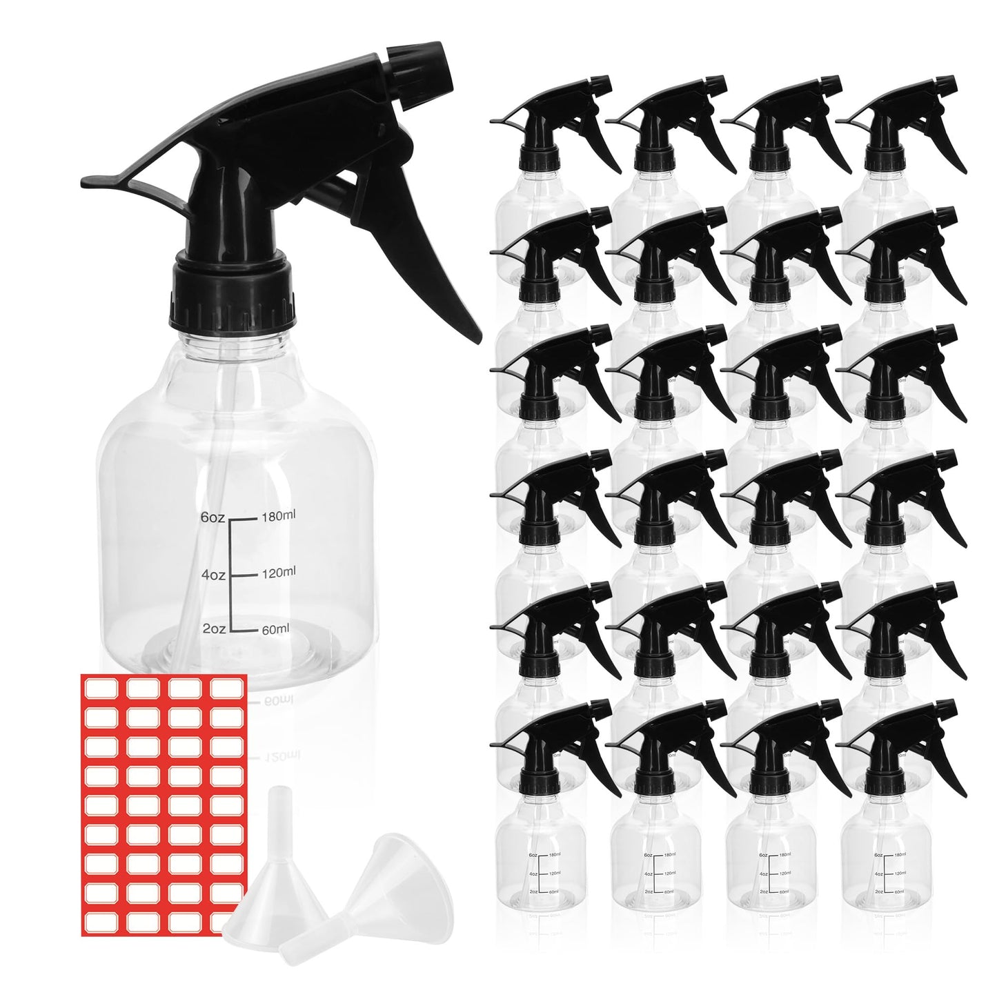 KEJJNYER 24 Pack 8 Oz Plastic Spray Bottles for Cleaning, Empty Clear Spray Bottles With Adjustable Head Sprayer, 8 Oz Small Plastic Spray Bottles with Funnel and Labels for Cleaning Hair Plants